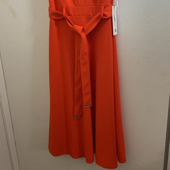 CALVIN KLEIN Fit and Flare Belted Dress Orange - Picture 5 of 6